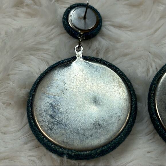 Vintage Denim Star Moon Dangle Stud Earrings 1980’s - Picture 3 of 5